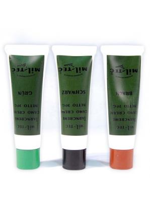 Crème de camouflage - grimage liquide en tube - vert ou marron ou noir