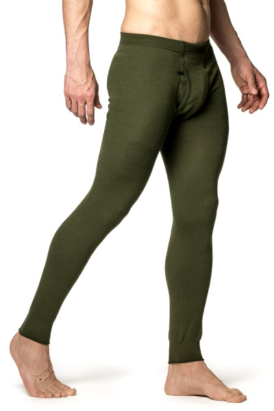 Pantalon caleçon Woolpower Long john with fly en mailles Ullfrotté vert 