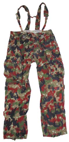 Pantalon treillis à bretelles Armée Suisse camouflage Alpenflage